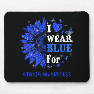 I wear Blue Twinkle Heart Sunflower Ataxia Awarene マウスパッド