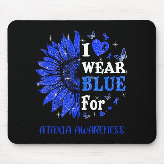 I wear Blue Twinkle Heart Sunflower Ataxia Awarene マウスパッド (正面)