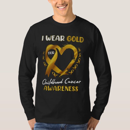 I Wear Gold For Childhood Cancer Awareness Heart L Tシャツ (正面)