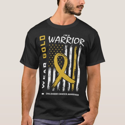 I Wear Gold Warrior Childhood Cancer Awareness Ame Tシャツ (正面)