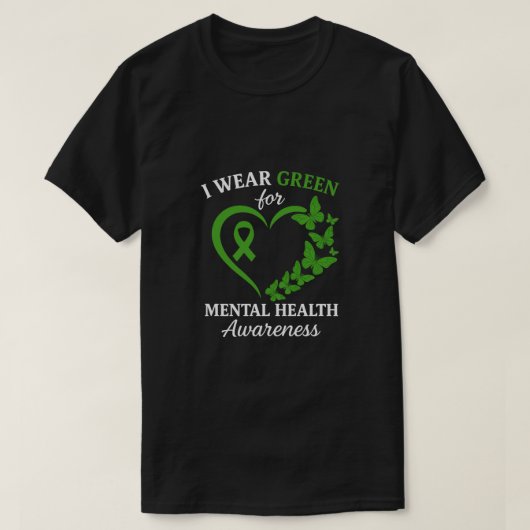 I Wear Green For Mental Health Awareness Butterfly Tシャツ (デザイン正面)
