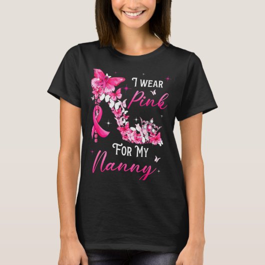 I Wear Nk For My Nanny Breast Cancer Ribbon Suprt  Tシャツ (正面)