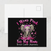 I Wear Pink For My Mom Mama Elephant Breast Cancer ポストカード (正面/裏面)