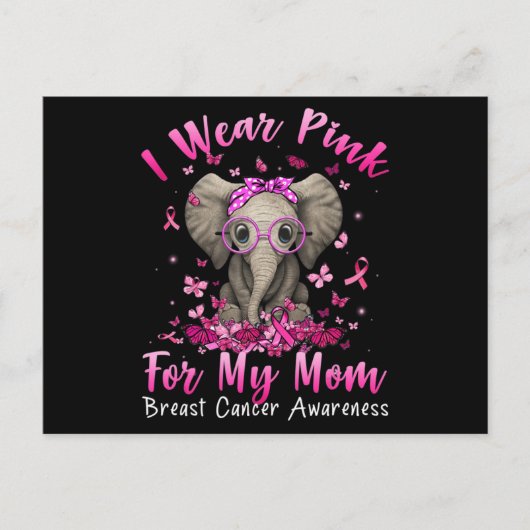 I Wear Pink For My Mom Mama Elephant Breast Cancer ポストカード (正面)