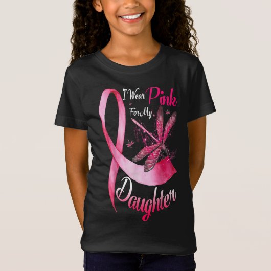 I wear pink my daughter dragonfly breast cancer tシャツ (正面)