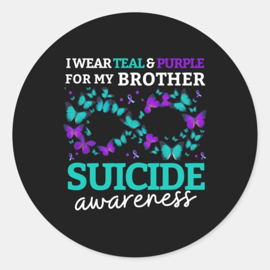I Wear Purple And Teal For My Brother Suicide Prev ラウンドシール (正面)