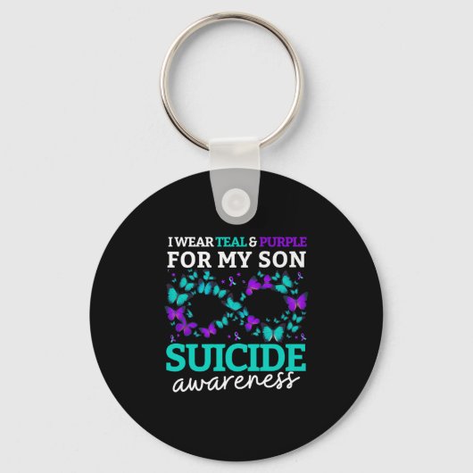 I Wear Purple And Teal For My Son Suicide Preventi キーホルダー (正面)