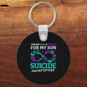 I Wear Purple And Teal For My Son Suicide Preventi キーホルダー (正面)