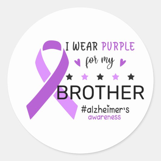 I Wear Purple For My Brother Alzheimer Awareness ラウンドシール (正面)