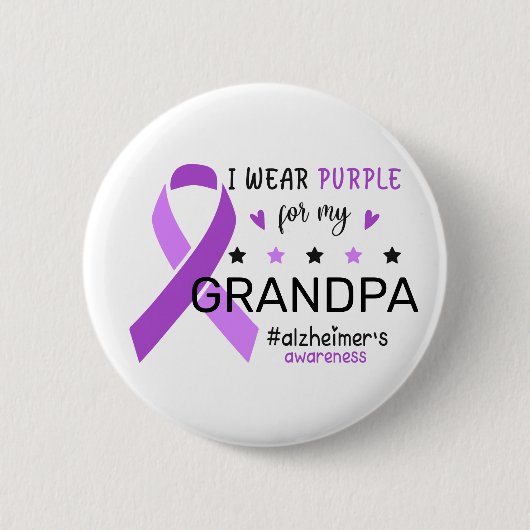 I Wear Purple For My Grandma Alzheimer Awareness 缶バッジ (正面)