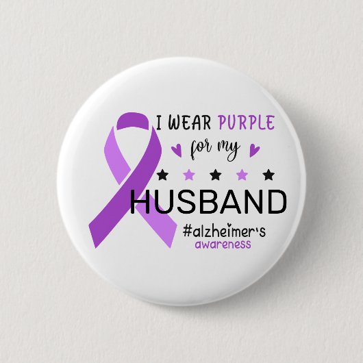 I Wear Purple For My Husband Alzheimer Awareness 缶バッジ (正面)