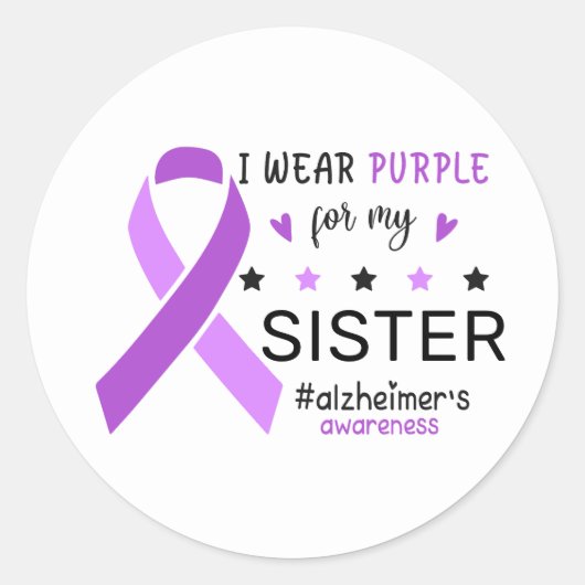 I Wear Purple For My Sister Alzheimer Awareness ラウンドシール (正面)