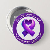 I Wear Purple for my Son | Epilepsy Awareness 缶バッジ (正面&裏面)