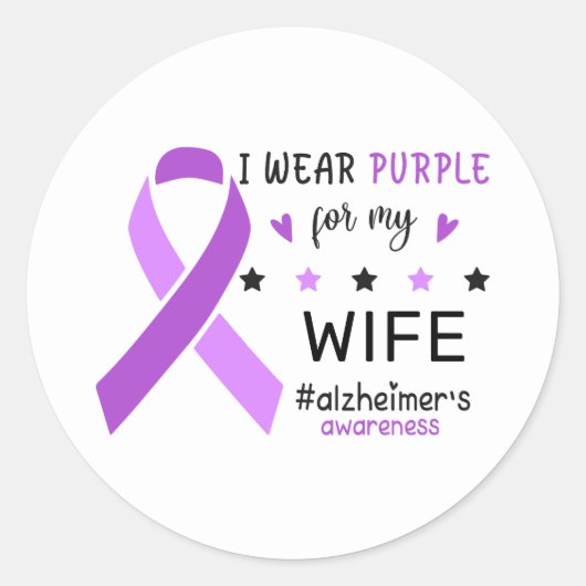 I Wear Purple For My Wife Alzheimer Awareness ラウンドシール (正面)