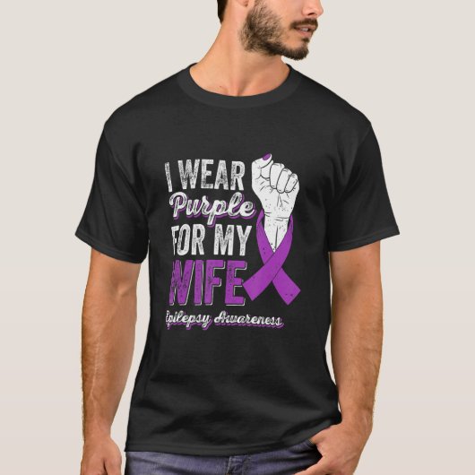 I Wear Purple For My Wife Ribbon Epilepsy Awarenes Tシャツ (正面)