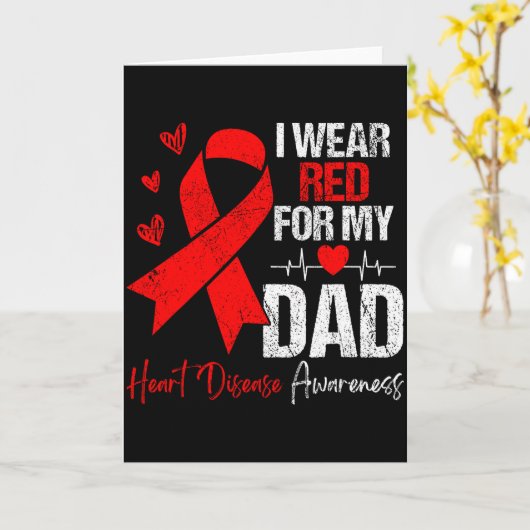 I Wear Red For My Dad Heart Disease Awareness Son  カード (黄色い花)