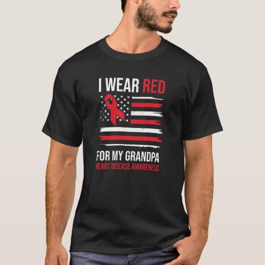 I Wear Red For My Grandpa Heart Disease Awareness Tシャツ (正面)