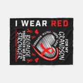 I Wear Red For My Grandson Heart Disease Awareness フリースブランケット (正面(横))