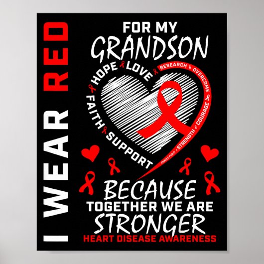 I Wear Red For My Grandson Heart Disease Awareness ポスター (正面)