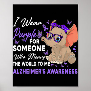 I Wear Ribbon Purple Elephant Cute Alzheimer's Awa ポスター