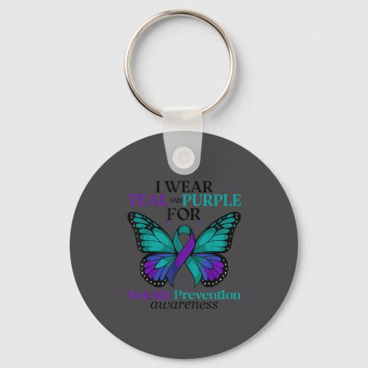 I Wear Teal &amp; Purple Butterfly Suicide Prevent キーホルダー (正面)