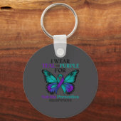 I Wear Teal &amp; Purple Butterfly Suicide Prevent キーホルダー (正面)
