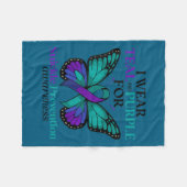 I Wear Teal &amp; Purple Butterfly Suicide Prevent フリースブランケット (正面(横))