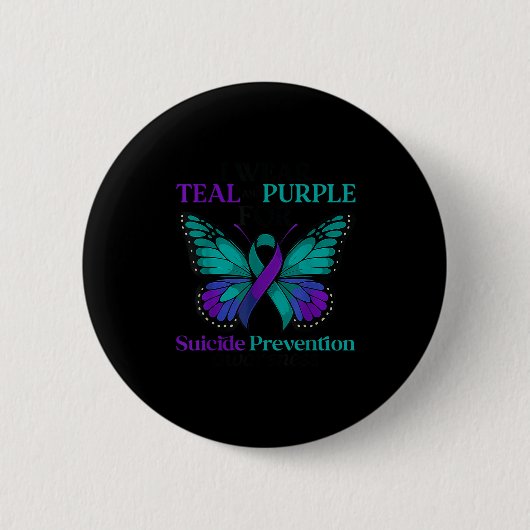 I Wear Teal &amp; Purple Butterfly Suicide Prevent 缶バッジ (正面)
