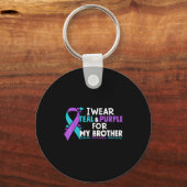 I Wear Teal &amp; Purple For My Brother Suicide Pr キーホルダー (正面)