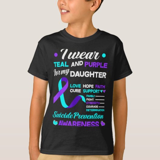 I Wear Teal &amp; Purple For My Daughter Suicide P Tシャツ (正面)