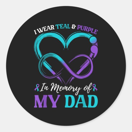 I Wear Teal & Purple In Memory Of My Dad ラウンドシール (正面)