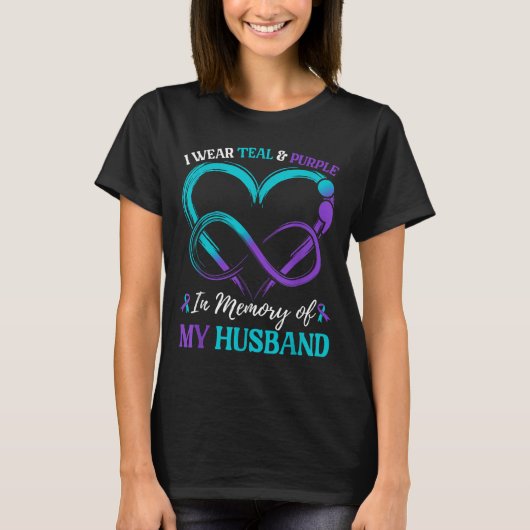 I Wear Teal & Purple In Memory Of My Husband Tシャツ (正面)