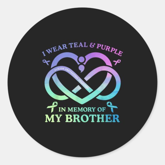 I Wear Teal &amp; Purple Memory Of My Brother Suic ラウンドシール (正面)