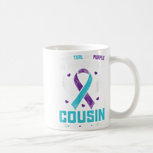 I Wear Teal And Purple For My Cousin Suicide Aware コーヒーマグカップ (右)