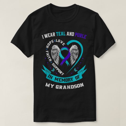 I Wear Teal and Purple For My Grandson Suicide Awa Tシャツ (デザイン正面)