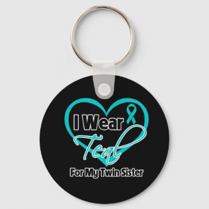 I Wear Teal Heart Ribbon For My Twin Sister キーホルダー