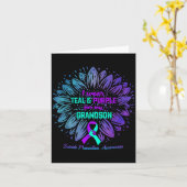 I Wear Teal Purple For Grandson Suicide Prevention カード (黄色い花)