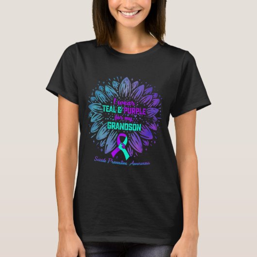 I Wear Teal Purple For Grandson Suicide Prevention Tシャツ (正面)