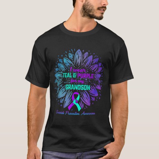 I Wear Teal Purple For Grandson Suicide Prevention Tシャツ (正面)