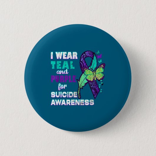 I Wear Teal Purple For Suicide Awareness You Women 缶バッジ (正面)
