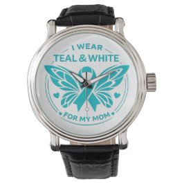 I Wear Teal & White for My Mother Button 腕時計