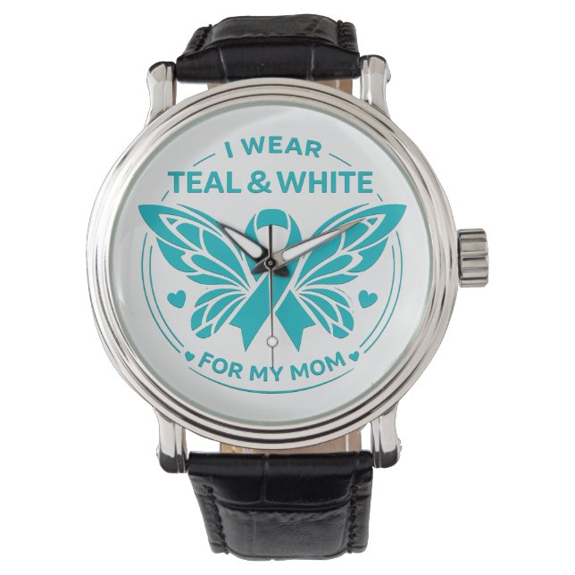 I Wear Teal & White for My Mother Button 腕時計 (正面)