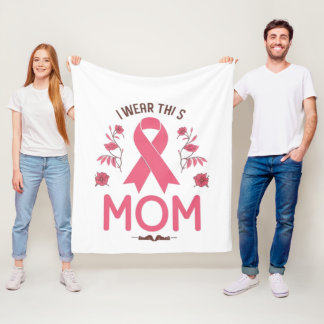 I Wear This Mom Breast Cancer Ribbon フリースブランケット