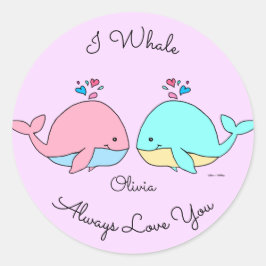 I Whale Always Love Youかわいいパステルピンク ラウンドシール