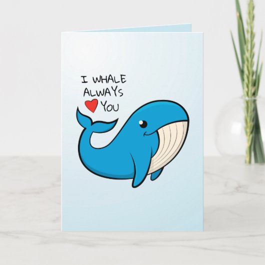 "I whale love you" Vrolijke blauwe walvis. サンキューカード (正面)