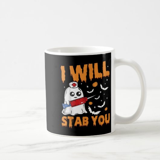 I Will Stab You Ghost Nurse Retro Funny Halloween コーヒーマグカップ (右)