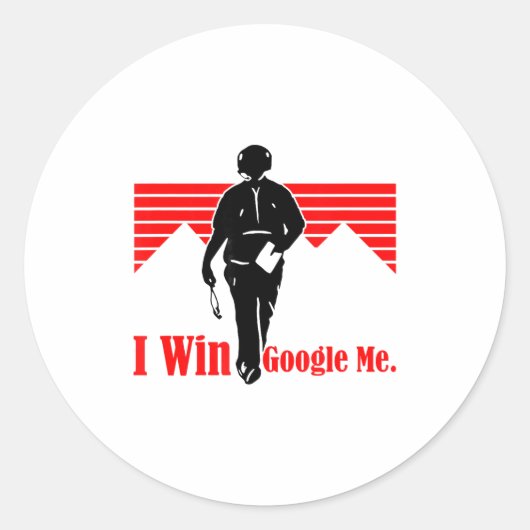 I Win Google Me Motivational Retro Silhouette Shir ラウンドシール (正面)