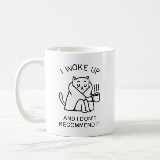 I woke up and I don't recommend it funny cat コーヒーマグカップ (左)