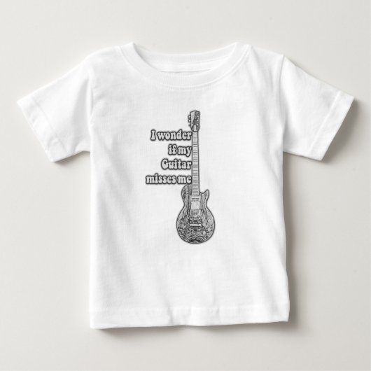 I wonder if my guitar misses me. Black and white ベビーTシャツ (正面)
