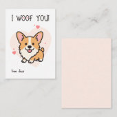 I Woof You Corgi Kids Valentine ノートカード (正面/裏面)